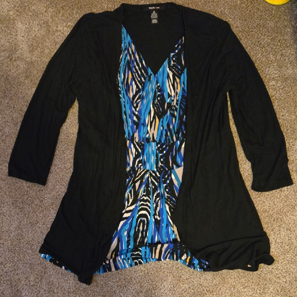 Style And Company Black and Blue Patterned Women's Top